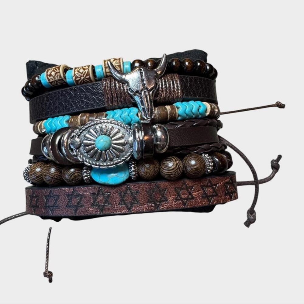 Western Bull Skull Turquoise Beading Bracelet Set - 6 pieces
(116) - Picture 3 of 5